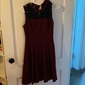 Kut Maroon with black lace detail dress